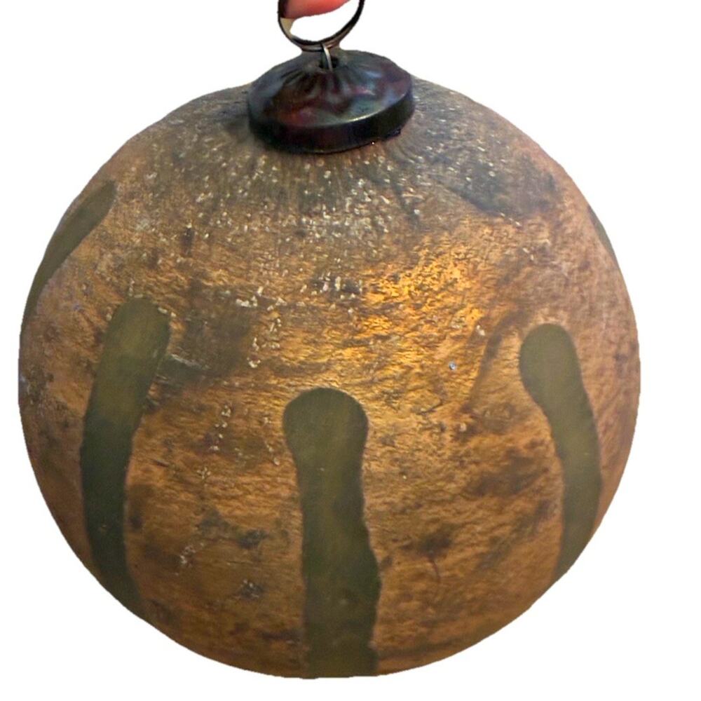 distressed bronze Antique glass Christmas ornament Rustic Dark Stripes Metallic